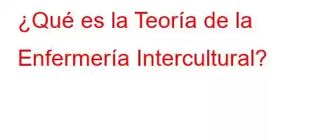 ¿Qué es la Teoría de la Enfermería Intercultural?